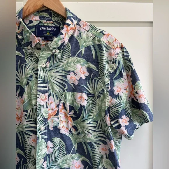Chubbies Hawaiian Print Button Up Shirt Mens Large Short Sleeve Tropical - Picture 3 of 9